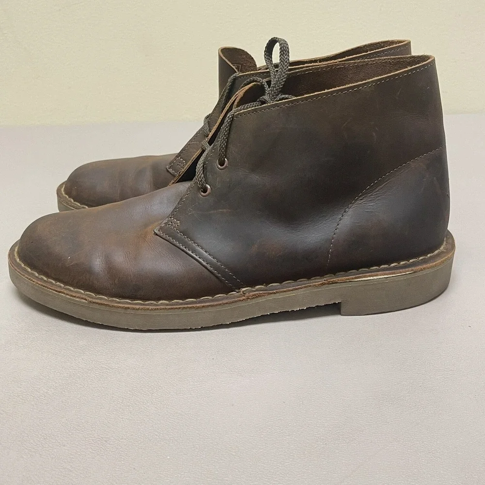 Clark Bushacre 2‎ Desert Chukka Boots Men 10 Beeswax Brown Leather Lace Up Shoes